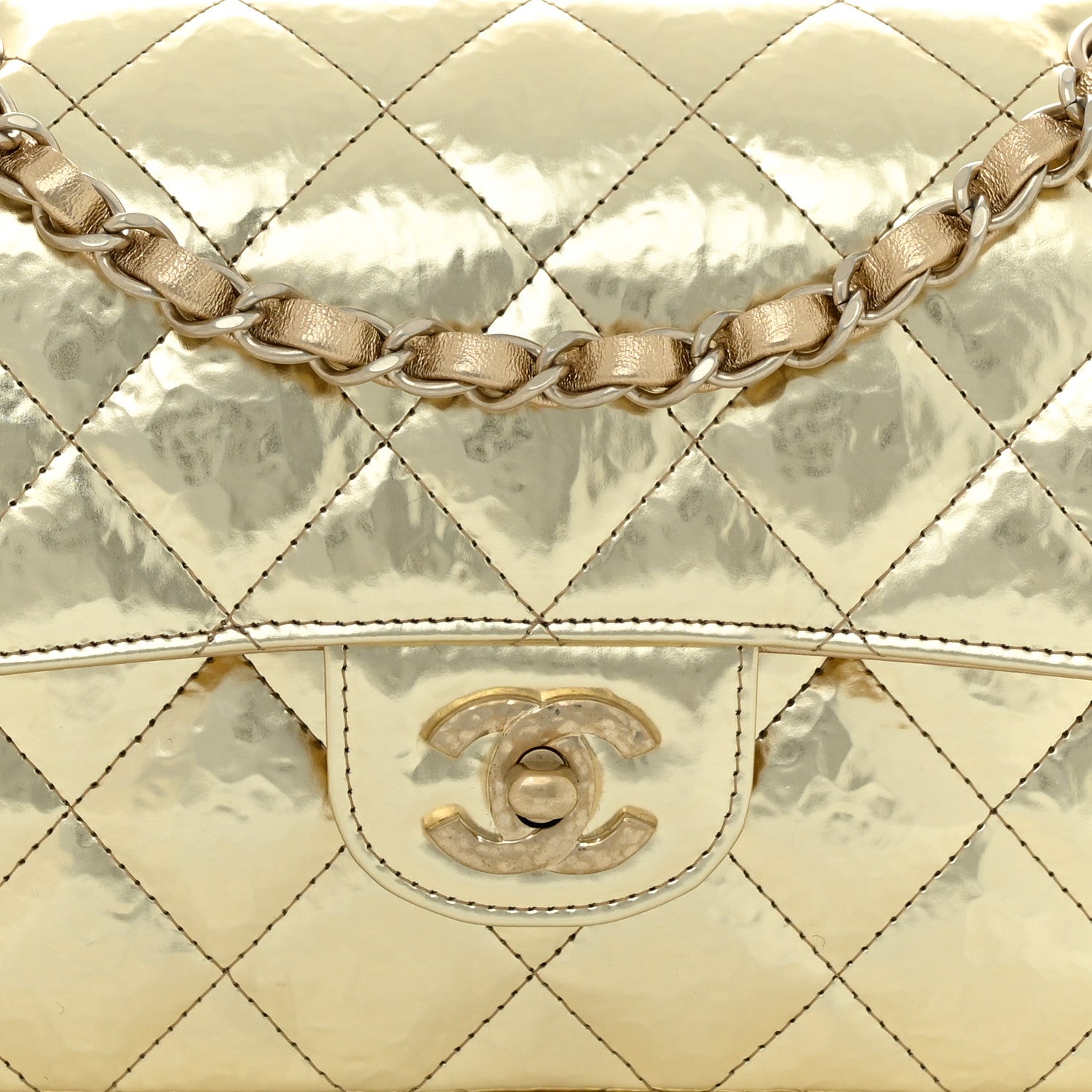 Chanel Hammered Metallic Calfskin Quilted Small Double Flap Gold 8 of 12