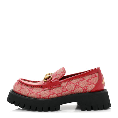 Gucci GG Supreme Monogram Cordovan Lux Womens Harald Horsebit 25mm Platform Loafers 36 Beige Hibiscus Red 1 of 11