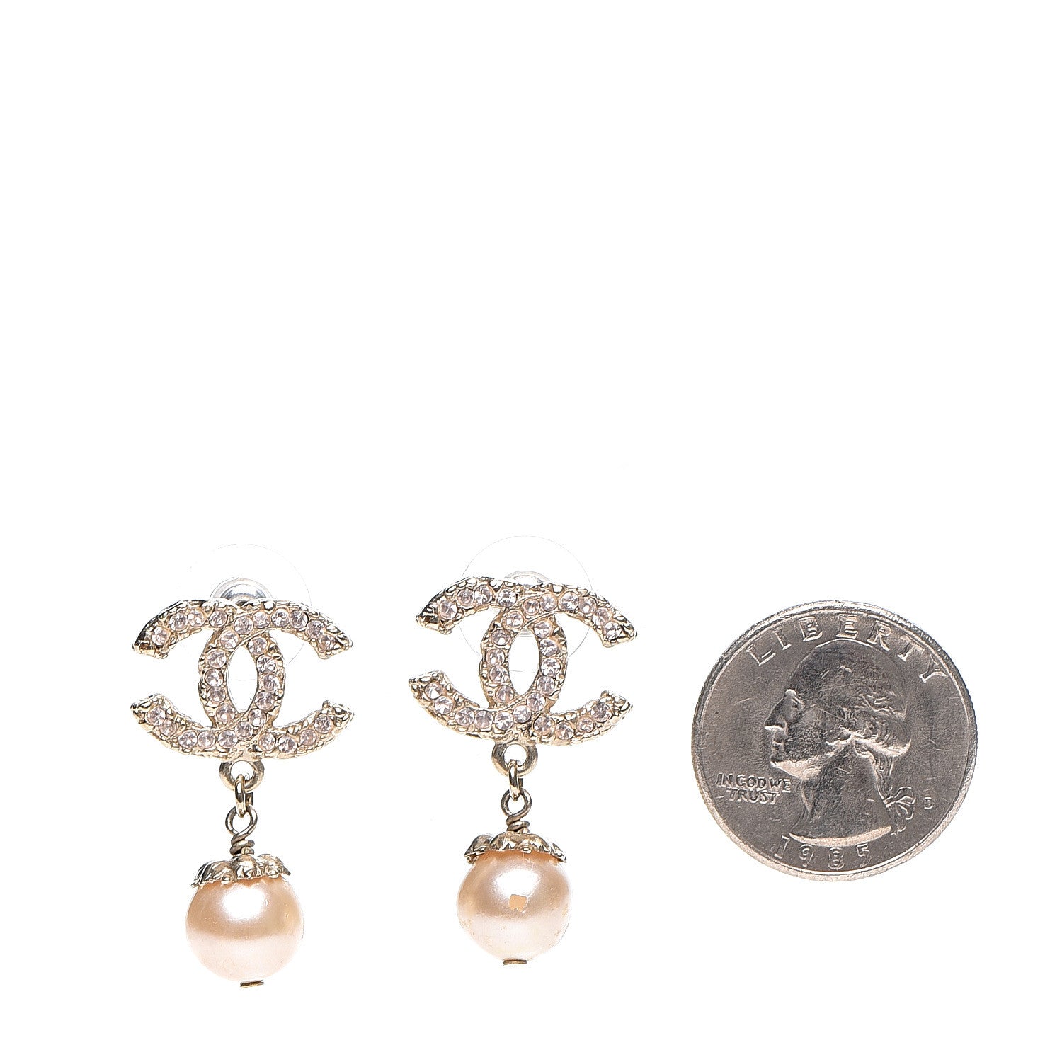 Chanel Crystal Pearl CC Drop Earrings Gold 2 of 4