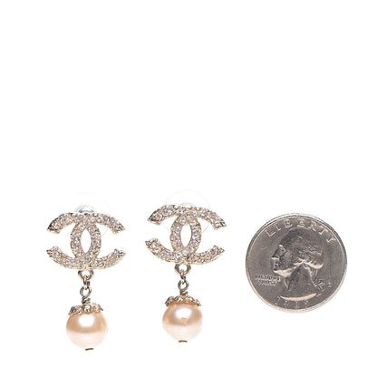 Chanel Crystal Pearl CC Drop Earrings Gold 2 of 4