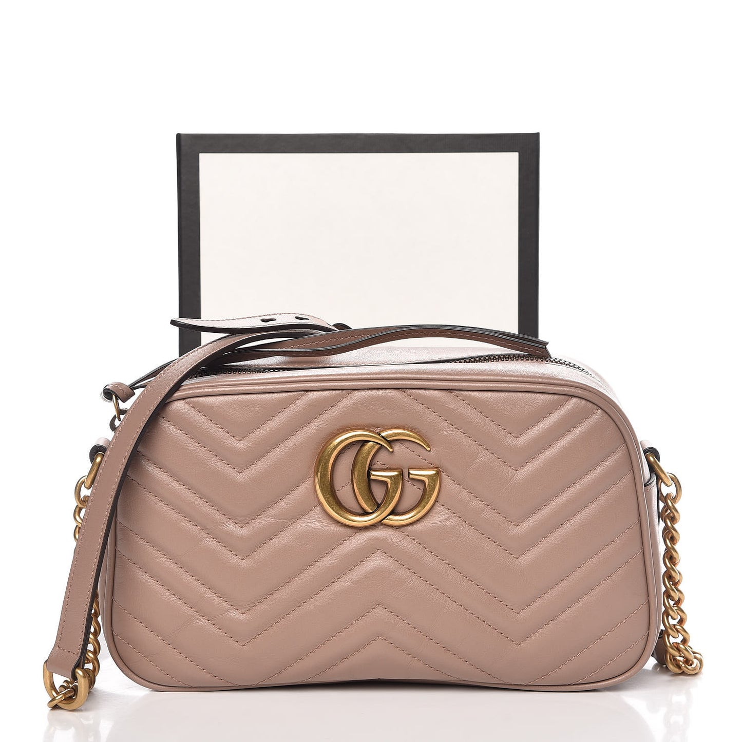Calfskin Matelasse Small GG Marmont Chain Shoulder Bag Taupe