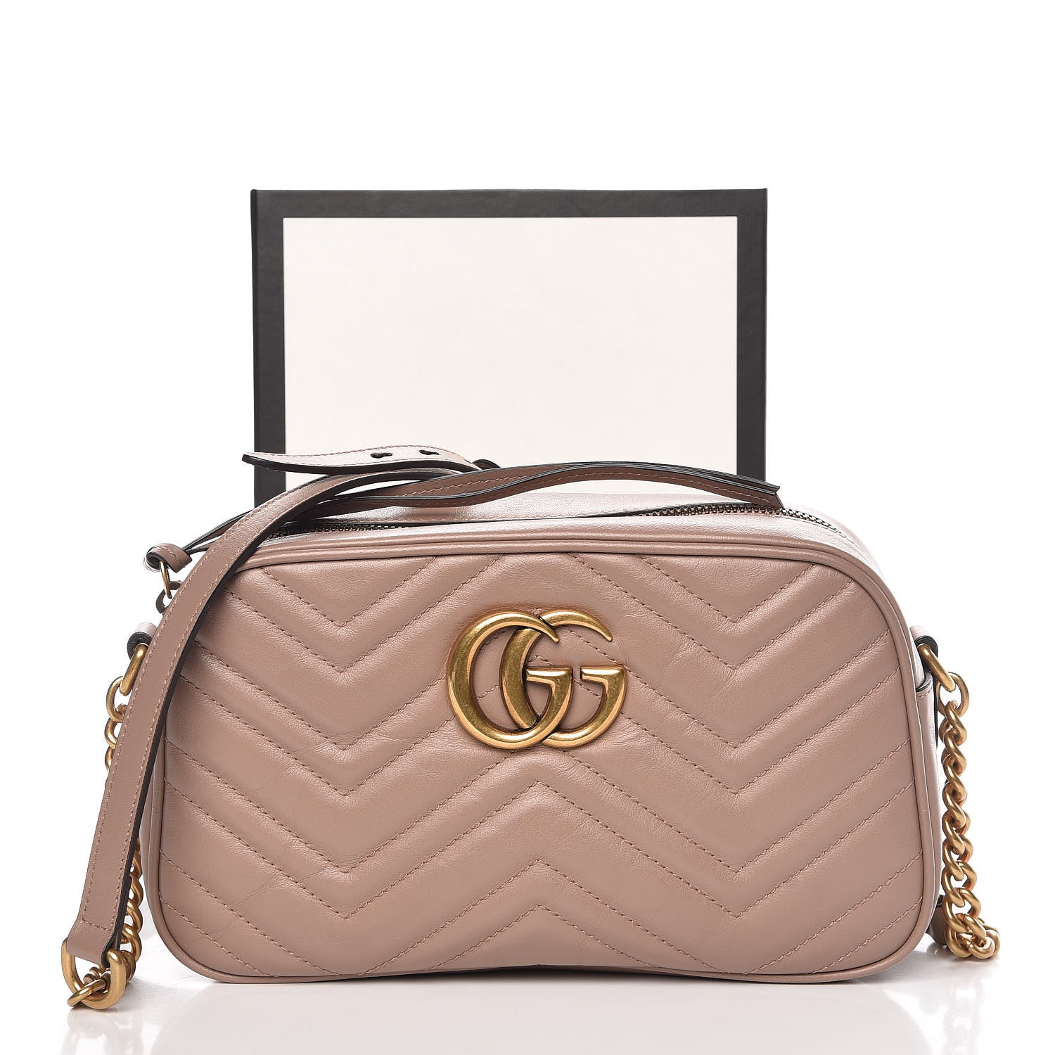 Gucci Calfskin Matelasse Small GG Marmont Chain Shoulder Bag Taupe 10 of 10