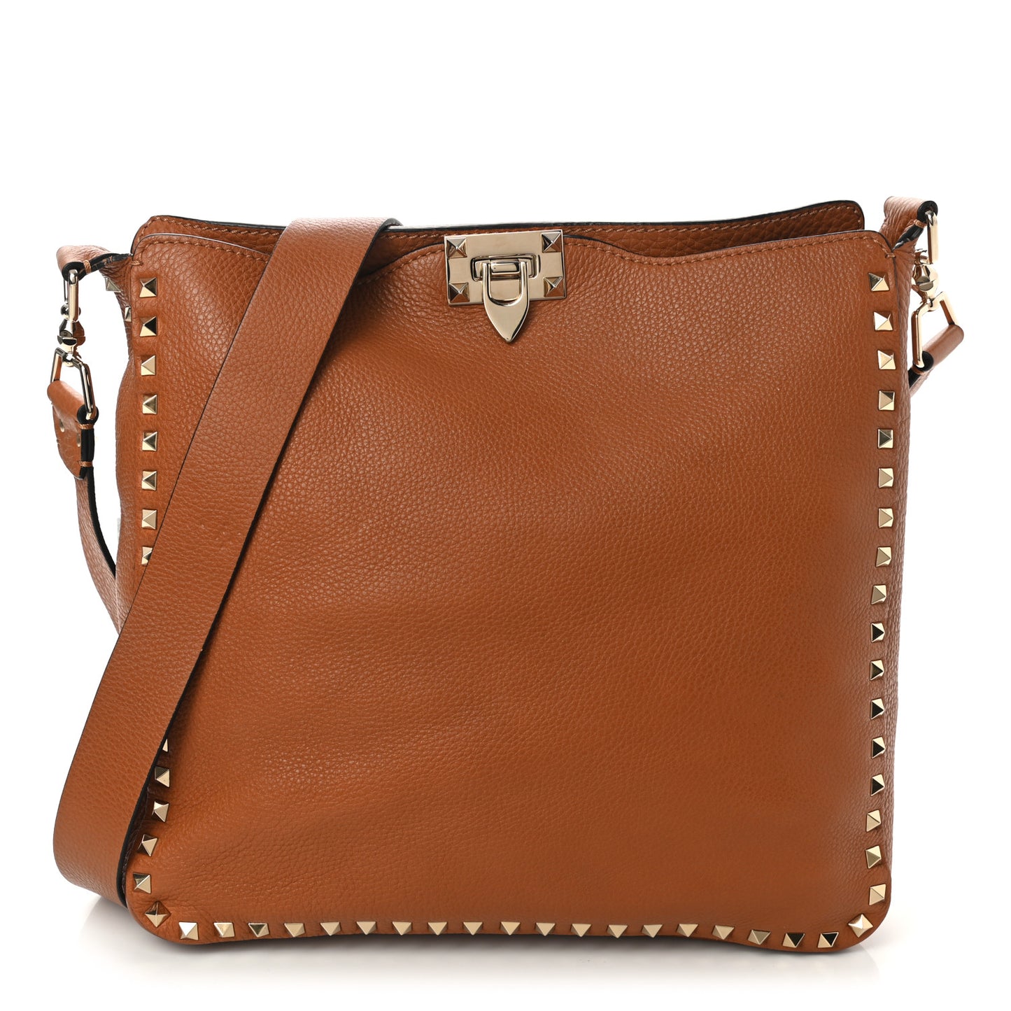 Pebbled Calfskin Large Rockstud Flip-Lock Messenger Bag Light Cuir
