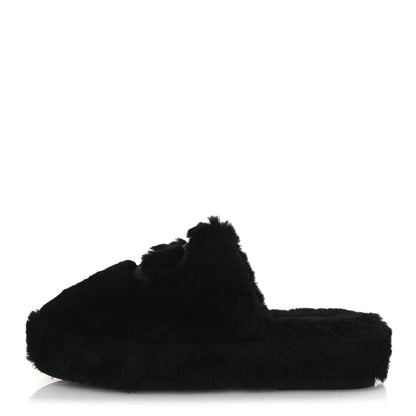Chanel Shearling CC Flat Mules 40 Black 1 of 10