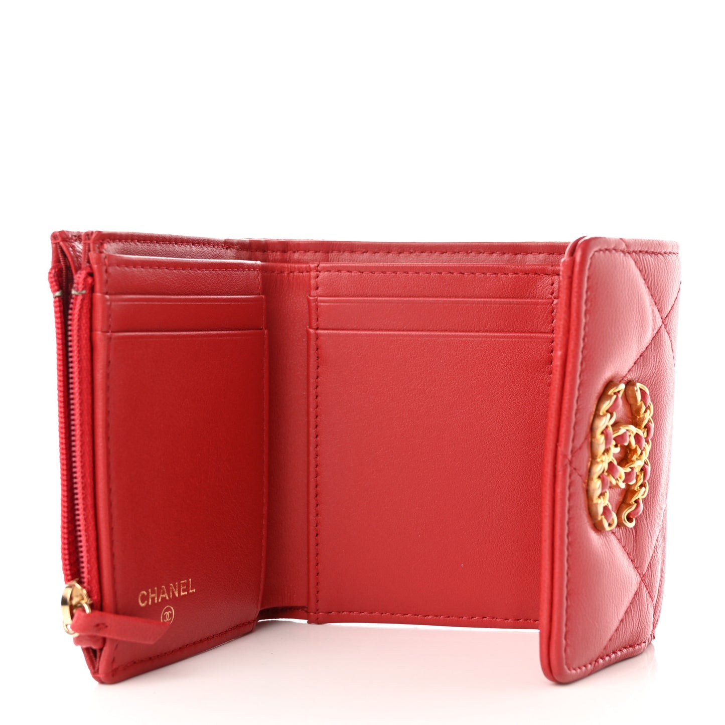 Goatskin Quilted Chanel 19 Small Flap Wallet Red