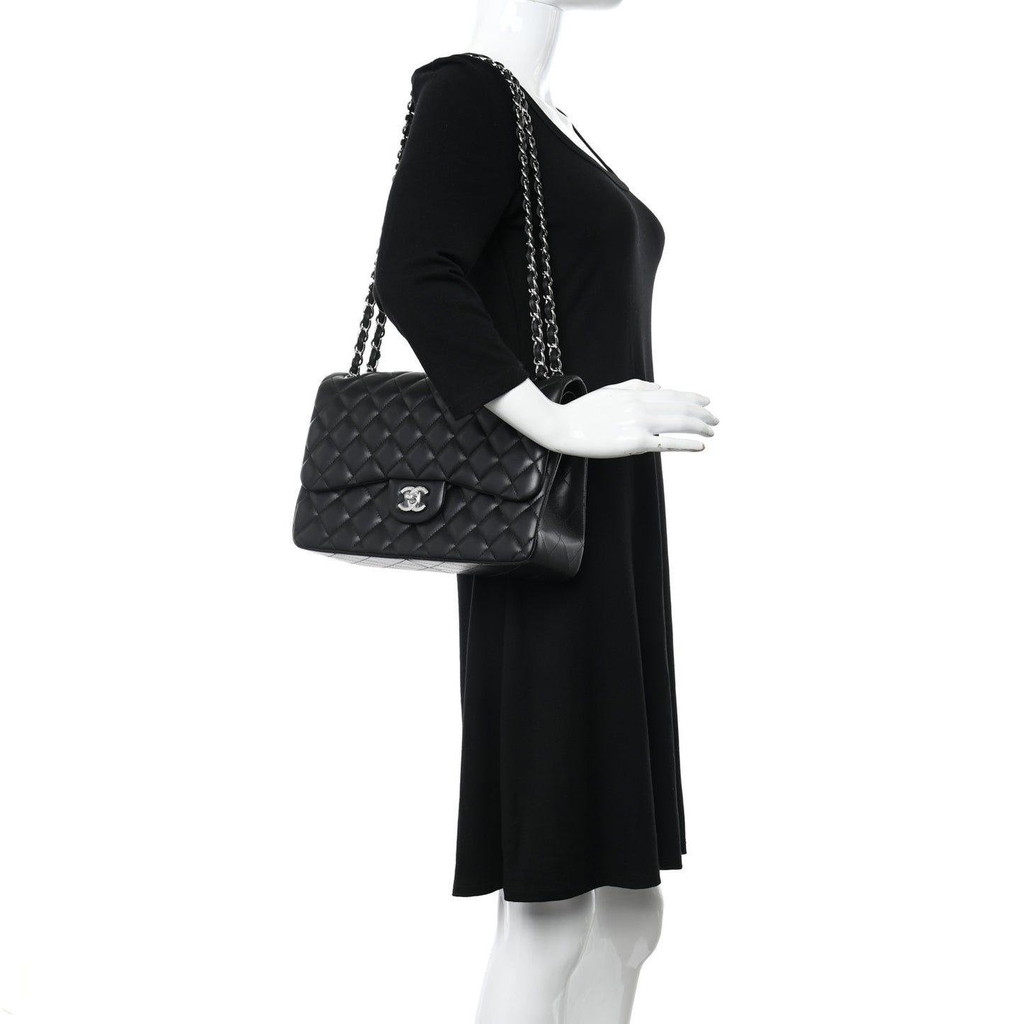 Lambskin Quilted Jumbo Double Flap Black