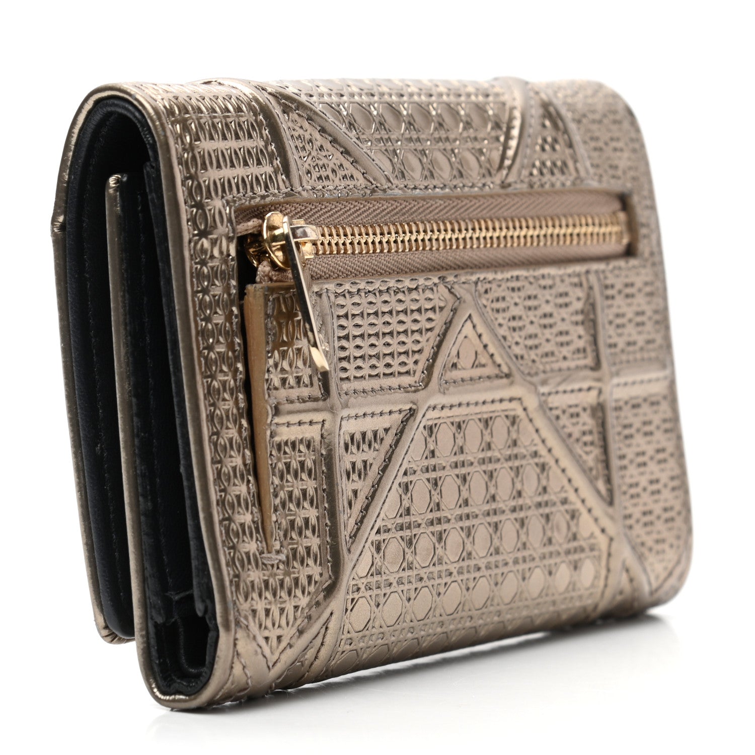 Christian Dior Metallic Patent Micro-Cannage Diorama Elancee Wallet Gold 3 of 7