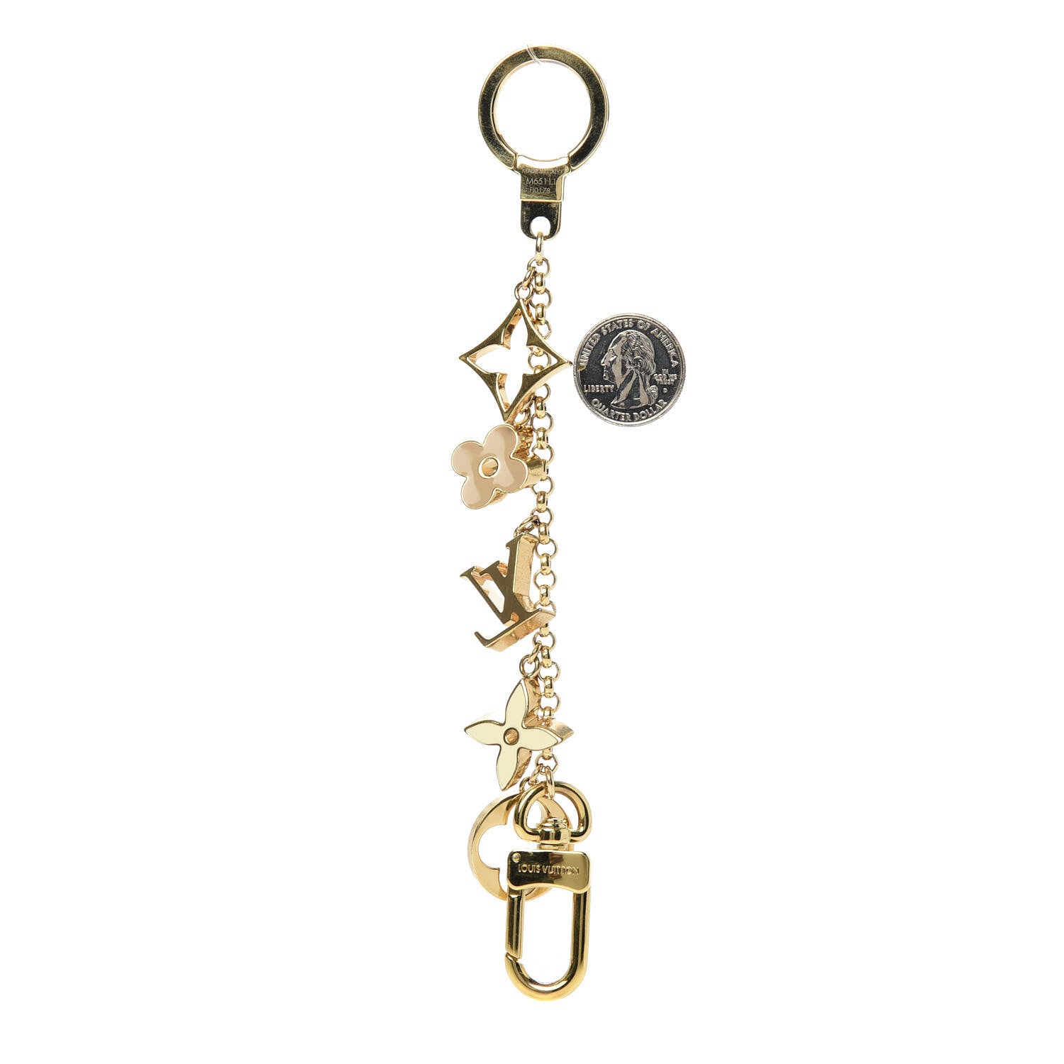 Louis Vuitton Brass Enamel Fleur De Monogram Bag Charm Chain Gold 2 of 5