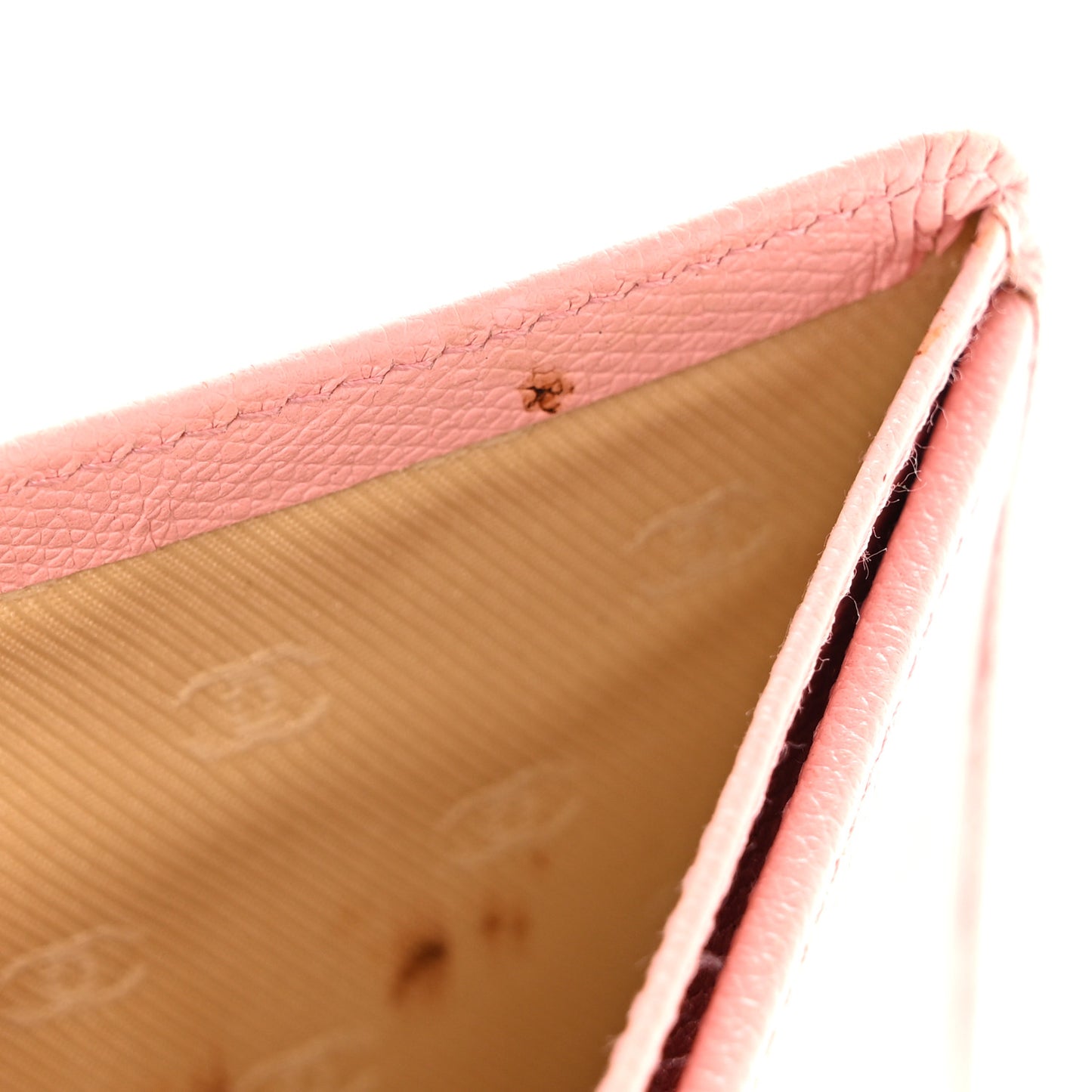 Grained Calfskin CC Button Yen Wallet Pink