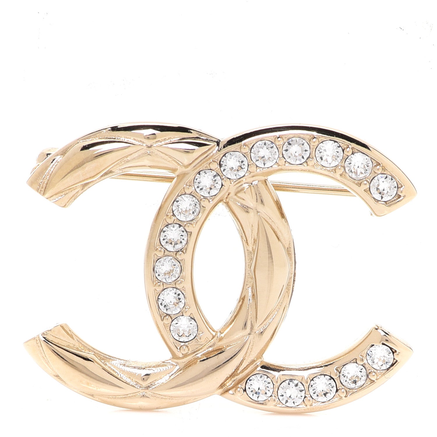 Chanel Metal Quilted Crystal CC Brooch Light Gold 1 of 5