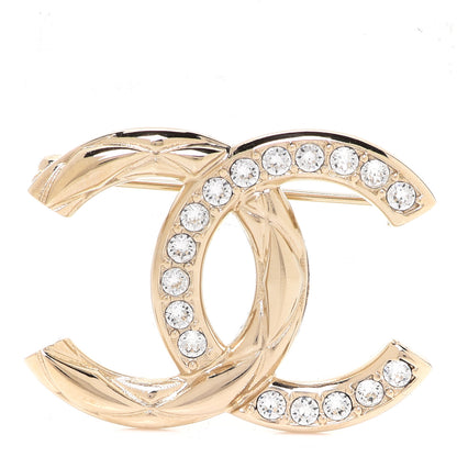 Chanel Metal Quilted Crystal CC Brooch Light Gold 1 of 5