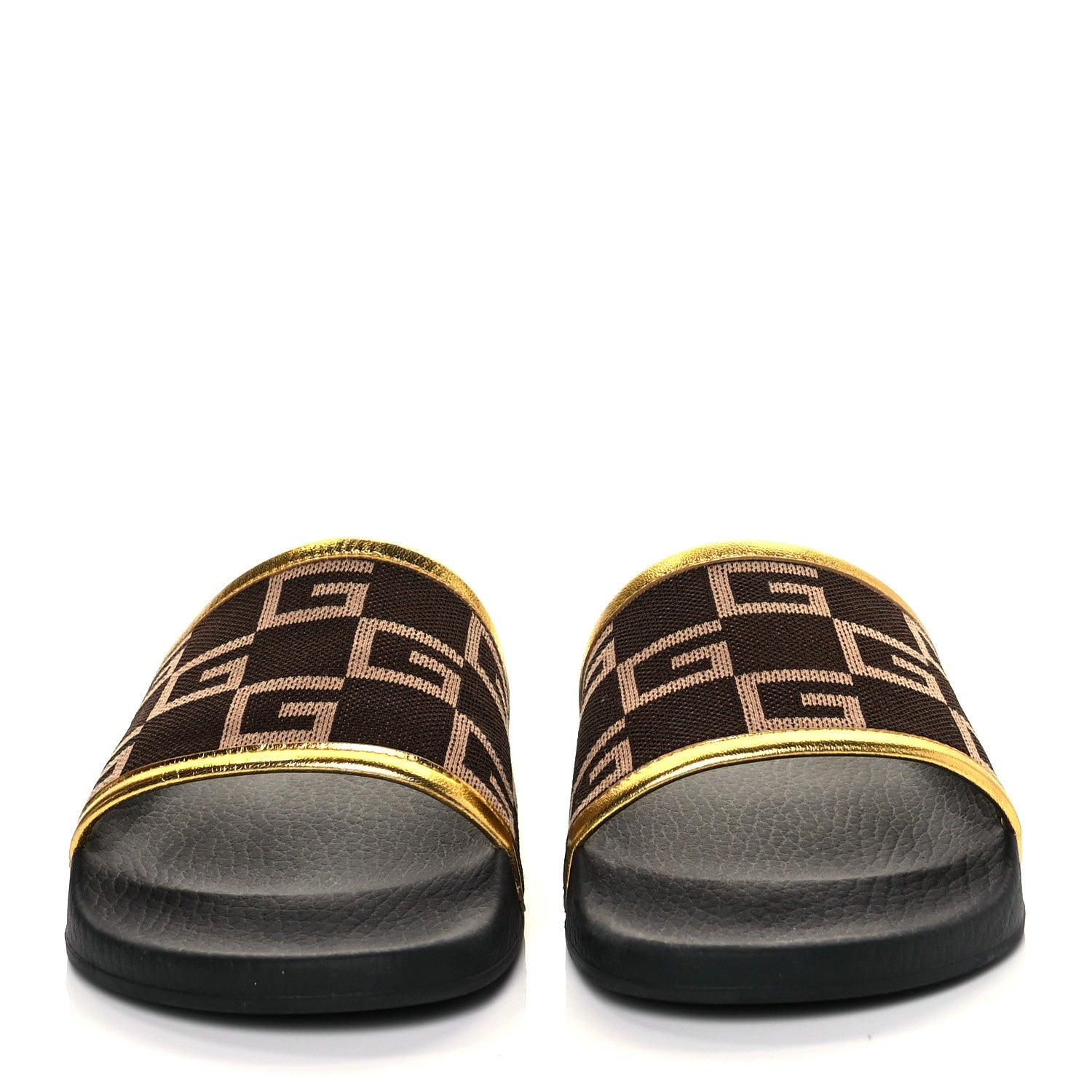 Gucci Jersey Nappa Square G Mens Pursuit Slide Sandals 7 Chocolate Desert Sand Gold 2 of 8