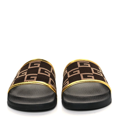 Gucci Jersey Nappa Square G Mens Pursuit Slide Sandals 7 Chocolate Desert Sand Gold 2 of 8