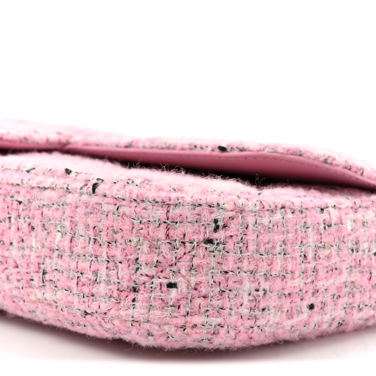 Tweed Large Top Handle Clutch With Chain Pink Black Ecru