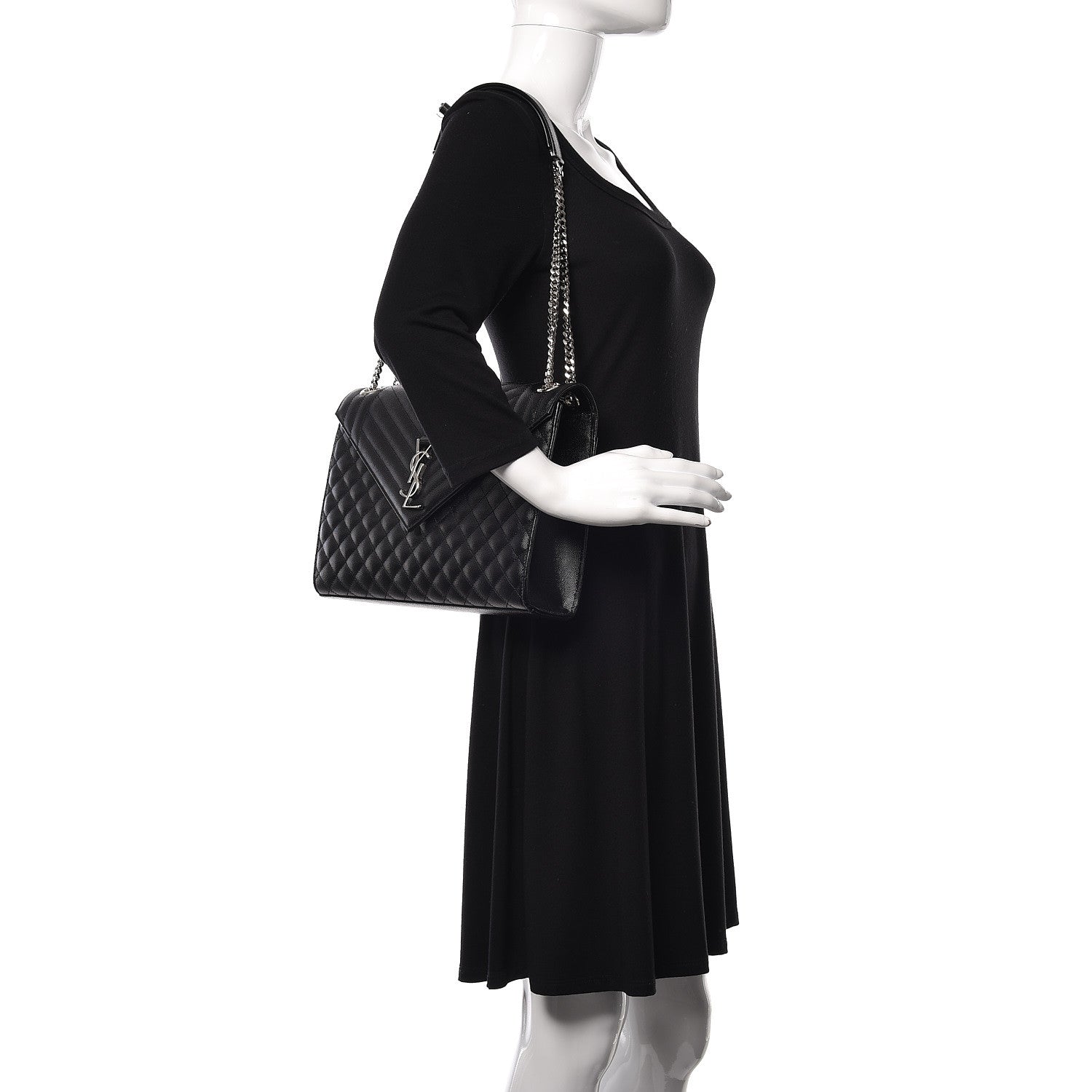 Saint Laurent Grain De Poudre Textured Mixed Matelasse Large Triquilt Monogram Satchel Black 2 of 11