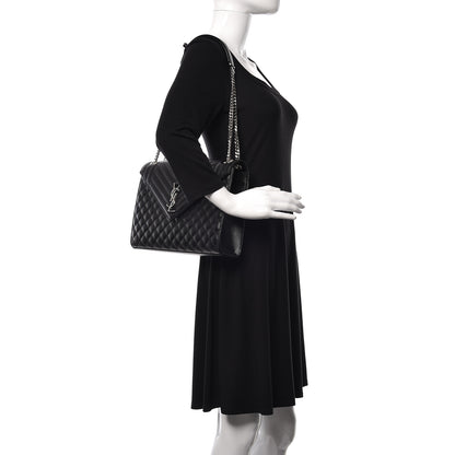 Saint Laurent Grain De Poudre Textured Mixed Matelasse Large Triquilt Monogram Satchel Black 2 of 11
