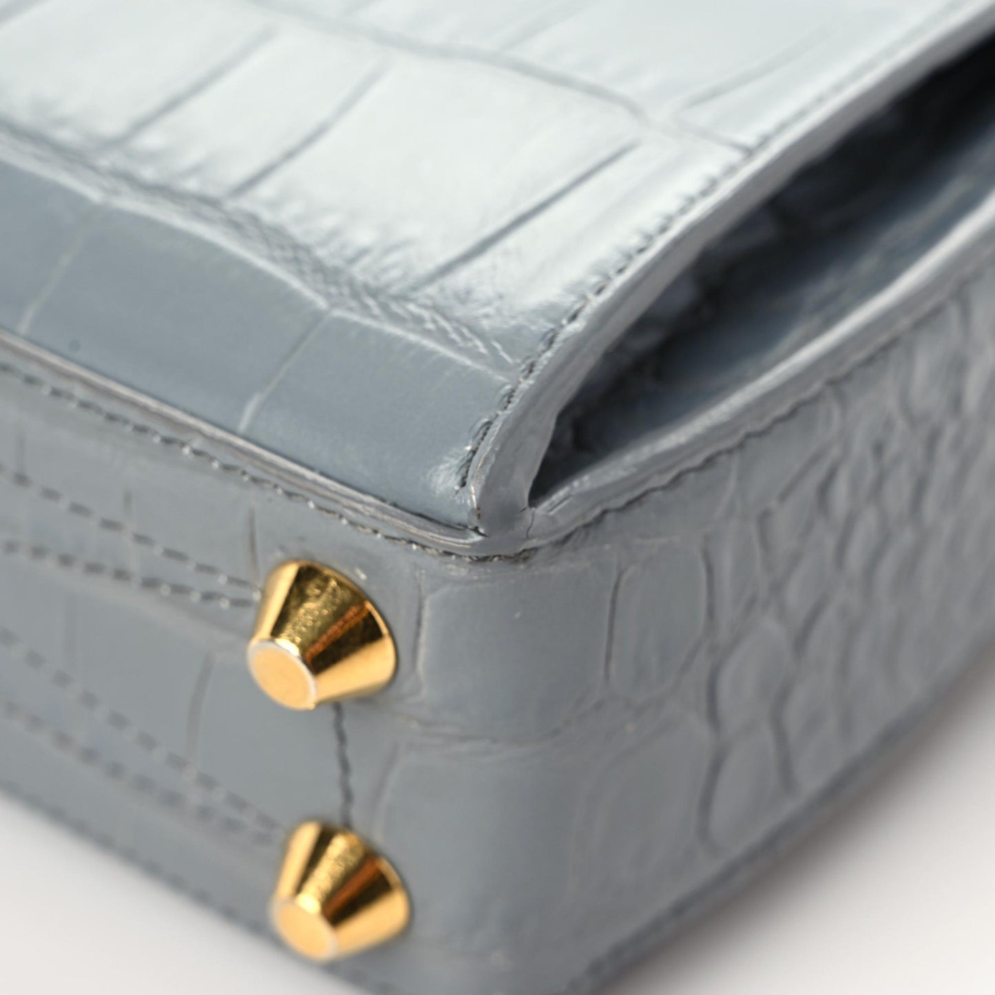 Calfskin Crocodile Embossed Box Shoulder Bag 16 Grey