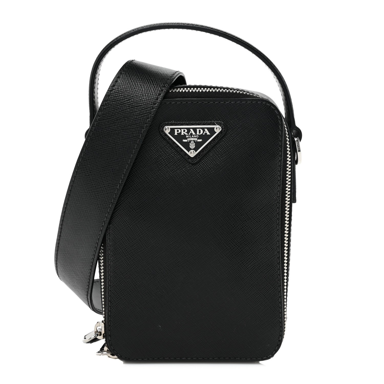 Prada Saffiano Travel Brique Crossbody Messenger Bag Black 1 of 9