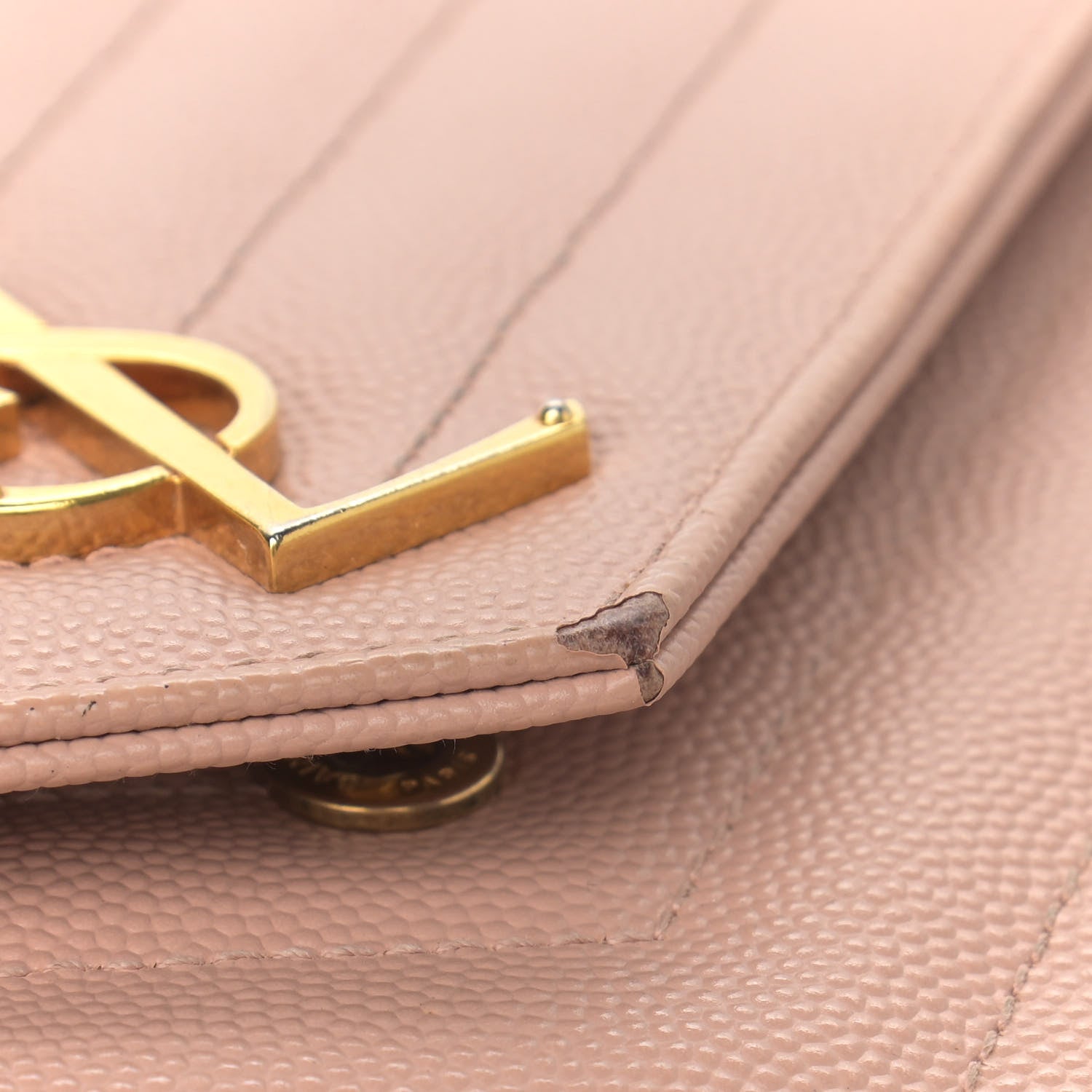 Saint Laurent Grain De Poudre Matelasse Chevron Monogram Chain Wallet Pale Pink 12 of 13