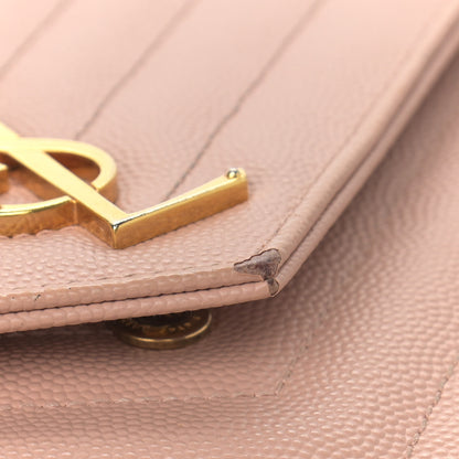 Saint Laurent Grain De Poudre Matelasse Chevron Monogram Chain Wallet Pale Pink 12 of 13