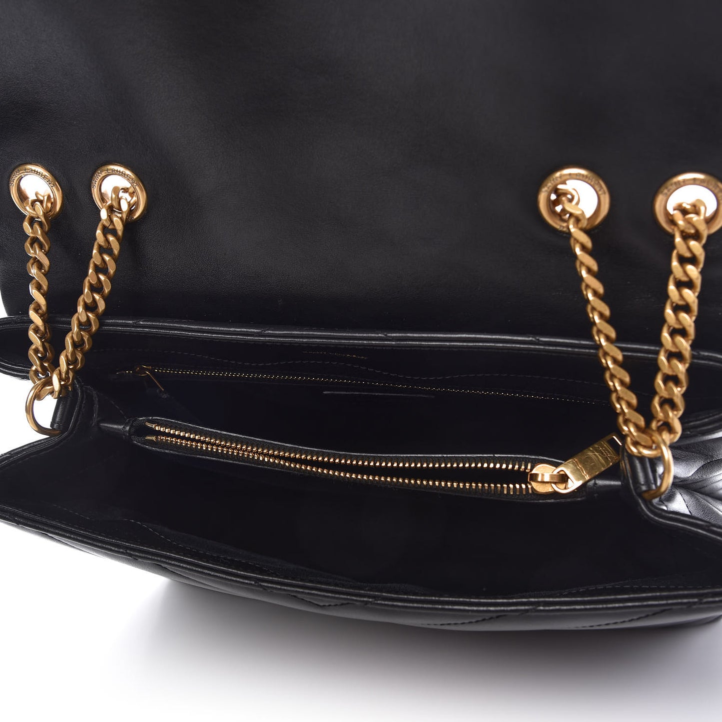 Calfskin Y Quilted Monogram Medium Loulou Chain Satchel Black