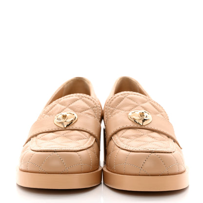 Chanel Lambskin Quilted CC Heart Loafers 38 Beige 2 of 8
