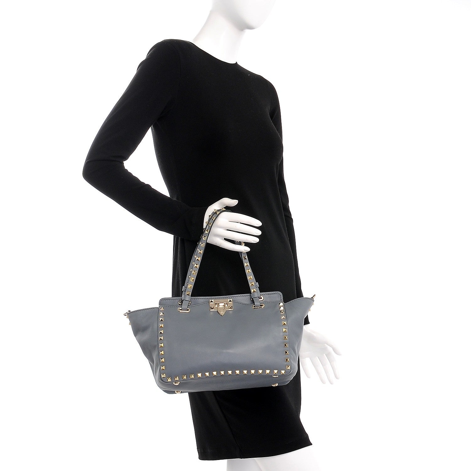 Valentino Garavani Vitello Small Rockstud Tote Grey 3 of 10