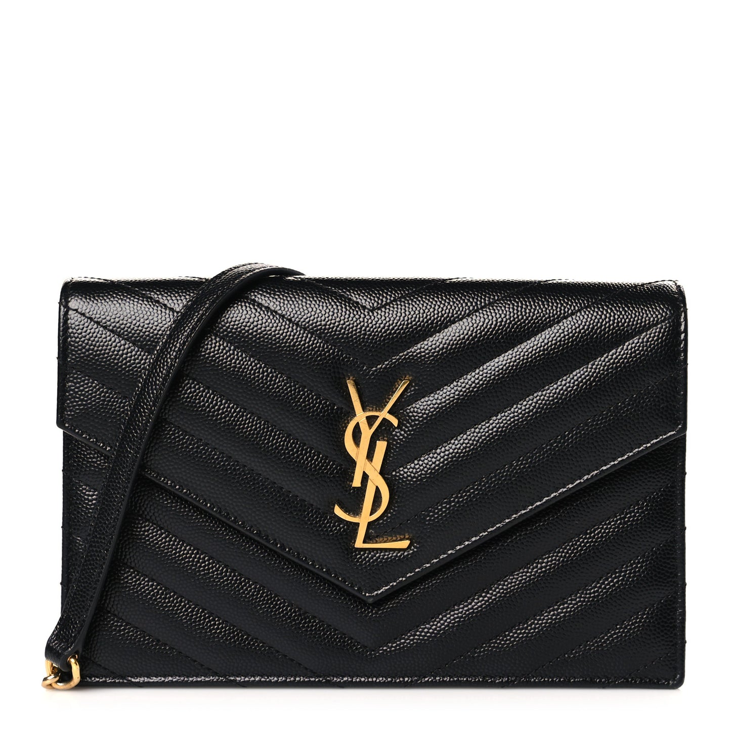 Grain De Poudre Matelasse Chevron Monogram Envelope Chain Wallet Black