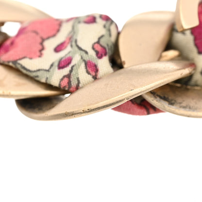 Chanel Fabric Floral Chain Link CC Chain Bracelet Gold Pink Multicolor 6 of 7