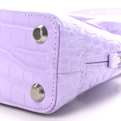 Balenciaga Shiny Calfskin Logo Crocodile Embossed XXS Ville Top Handle Bag Lilac White 10 of 10