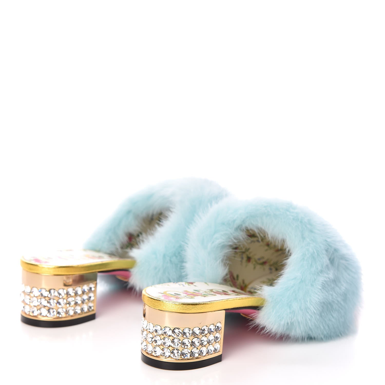 Gucci Mink Nappa Crystal Candy Mules 38.5 Vibrant Turquoise Gold 4 of 9
