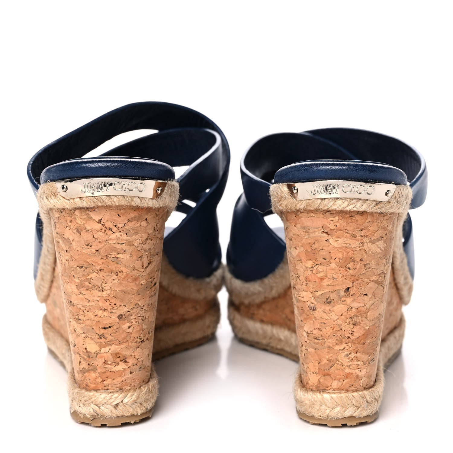 Jimmy Choo Calfskin Prima Cork Wedge Sandals 38.5 Blue 5 of 10