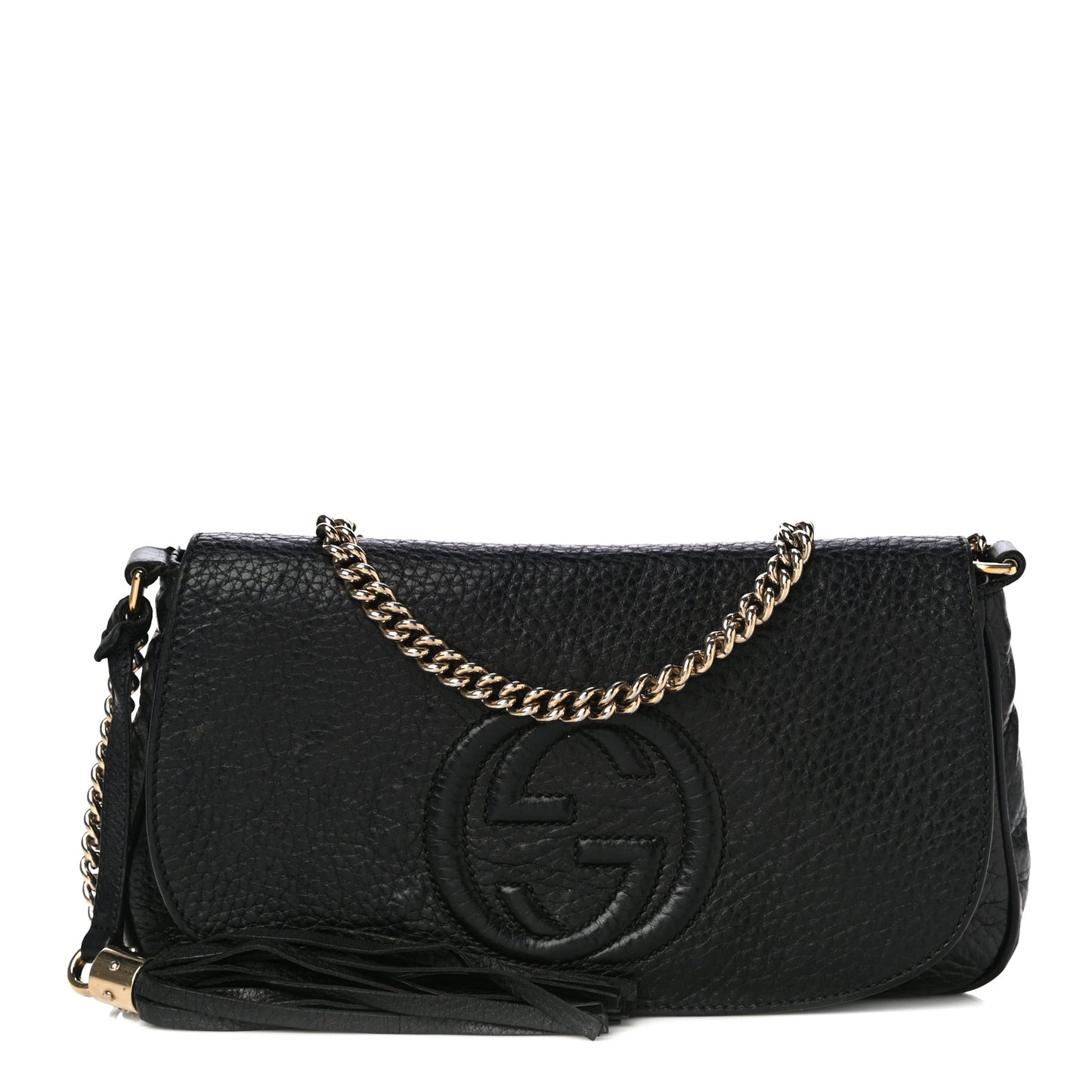 Pebbled Calfskin Medium Soho Flap Crossbody Black