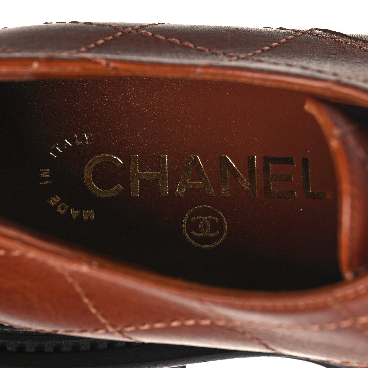 Chanel Calfskin Patent Stitched Cap Toe Lace Up Oxfords 36.5 Brown Black 8 of 11