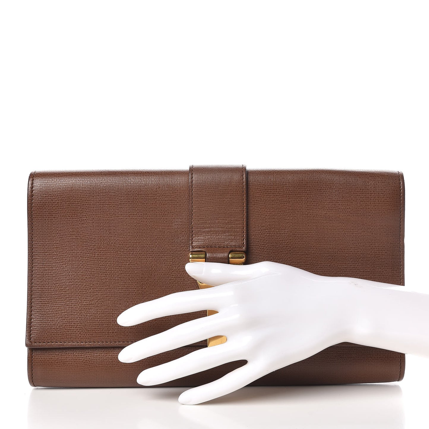 Textured Calfskin Y Ligne Clutch Brown