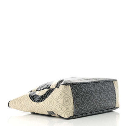 Chanel Coated Canvas Camellia Medium Shopping Tote Black Beige 4 of 12