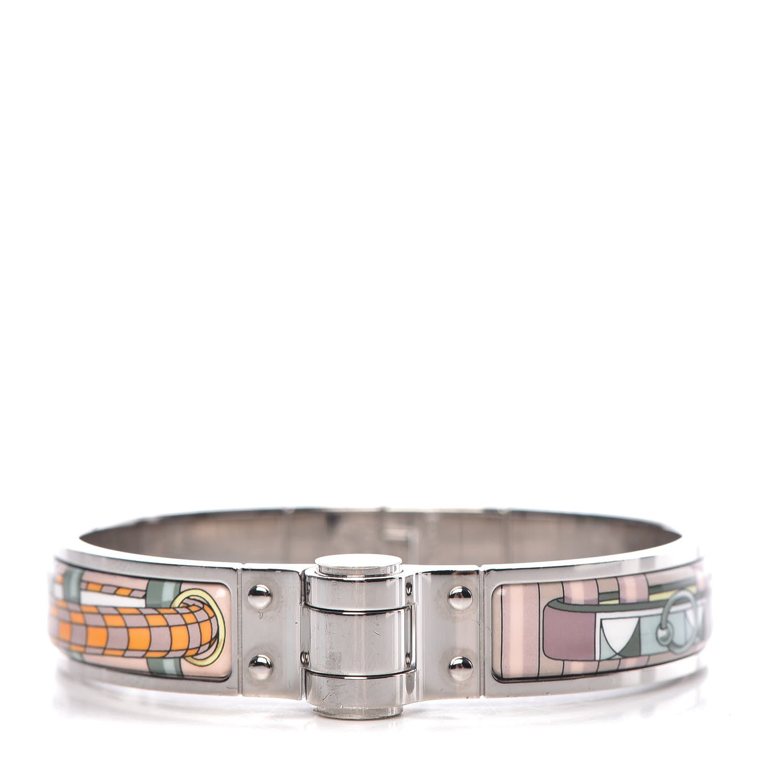 Hermes Enamel Printed Narrow Colliers De Chiens Hinged Bracelet S 1 of 4