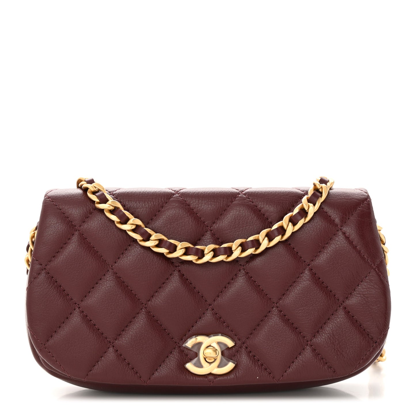 Calfskin Quilted Coco Mail Clutch With Chain Burgundy