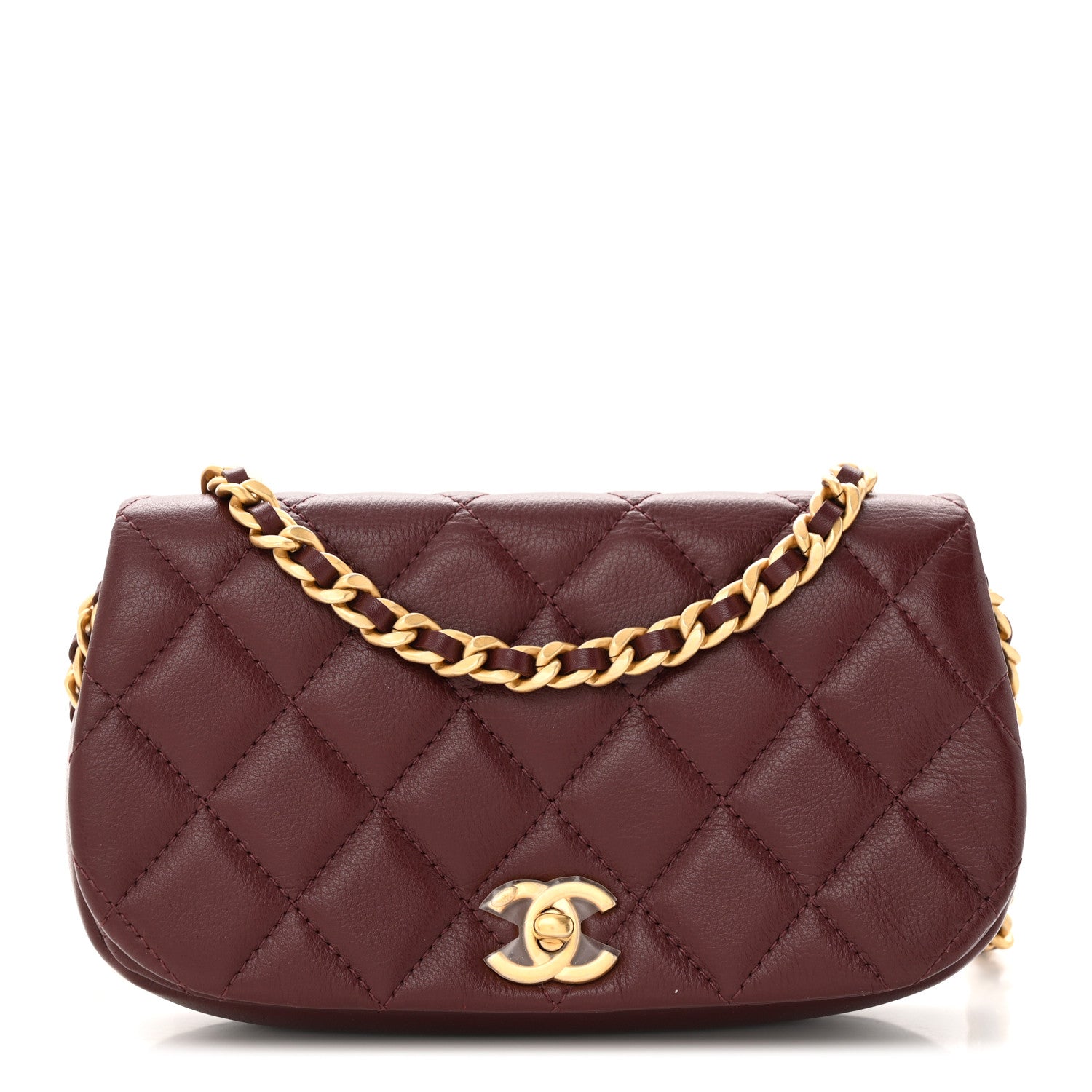 Chanel Calfskin Quilted Coco Mail Clutch With Chain Burgundy 1 of 12