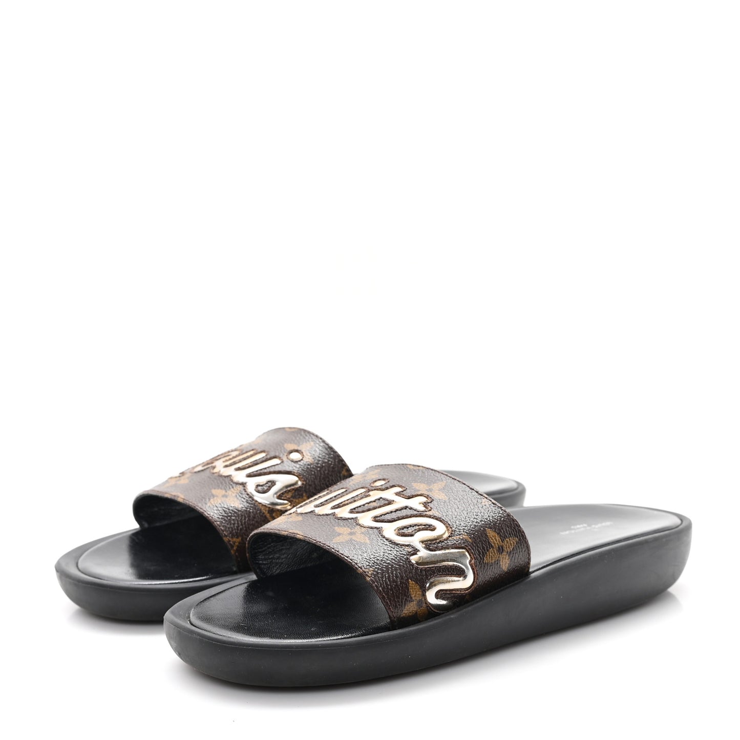 Metallic Calfskin Monogram Logo Sunbath Slide Sandals 38