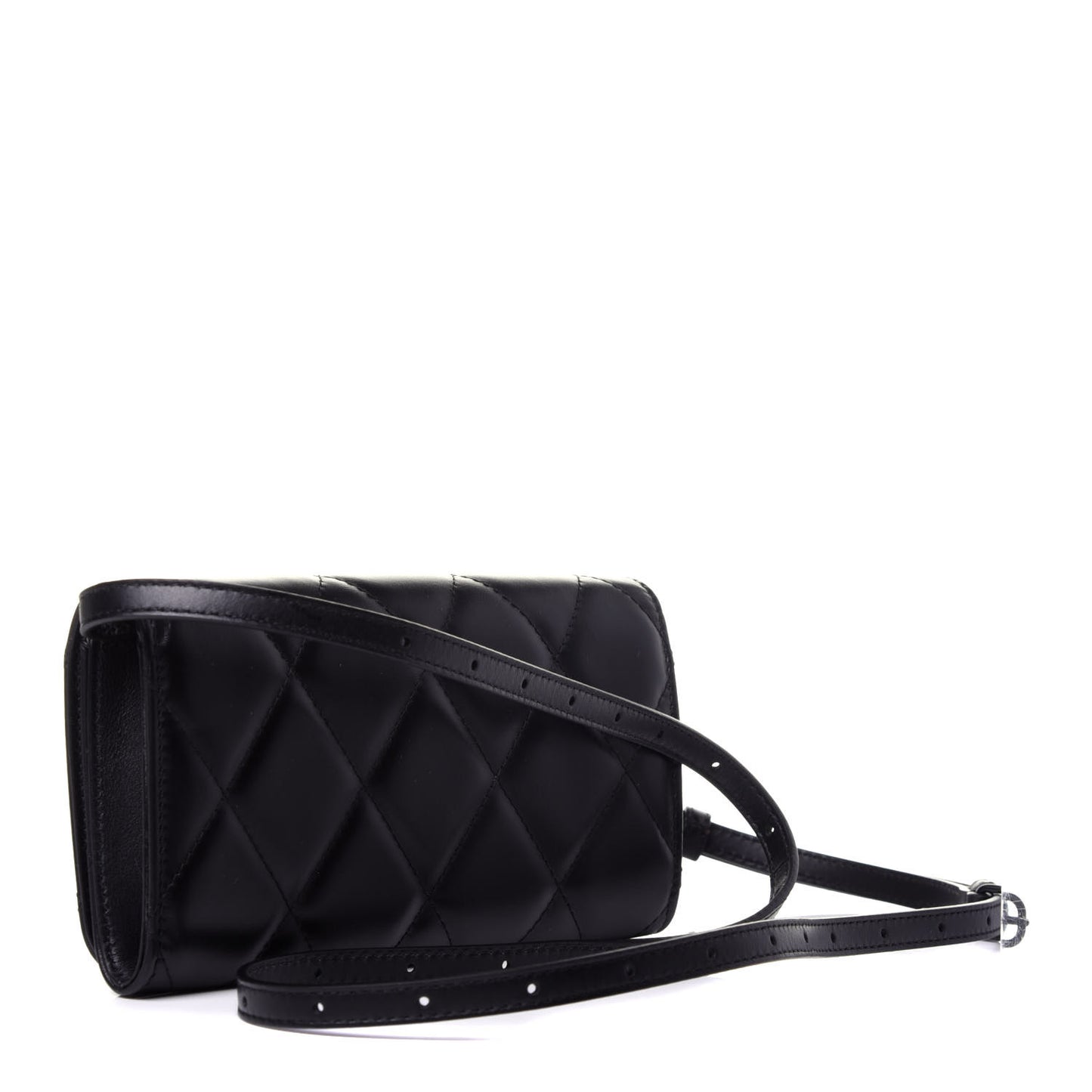 Nappa Calfskin Quilted Touch B Phone Holder With Strap Black