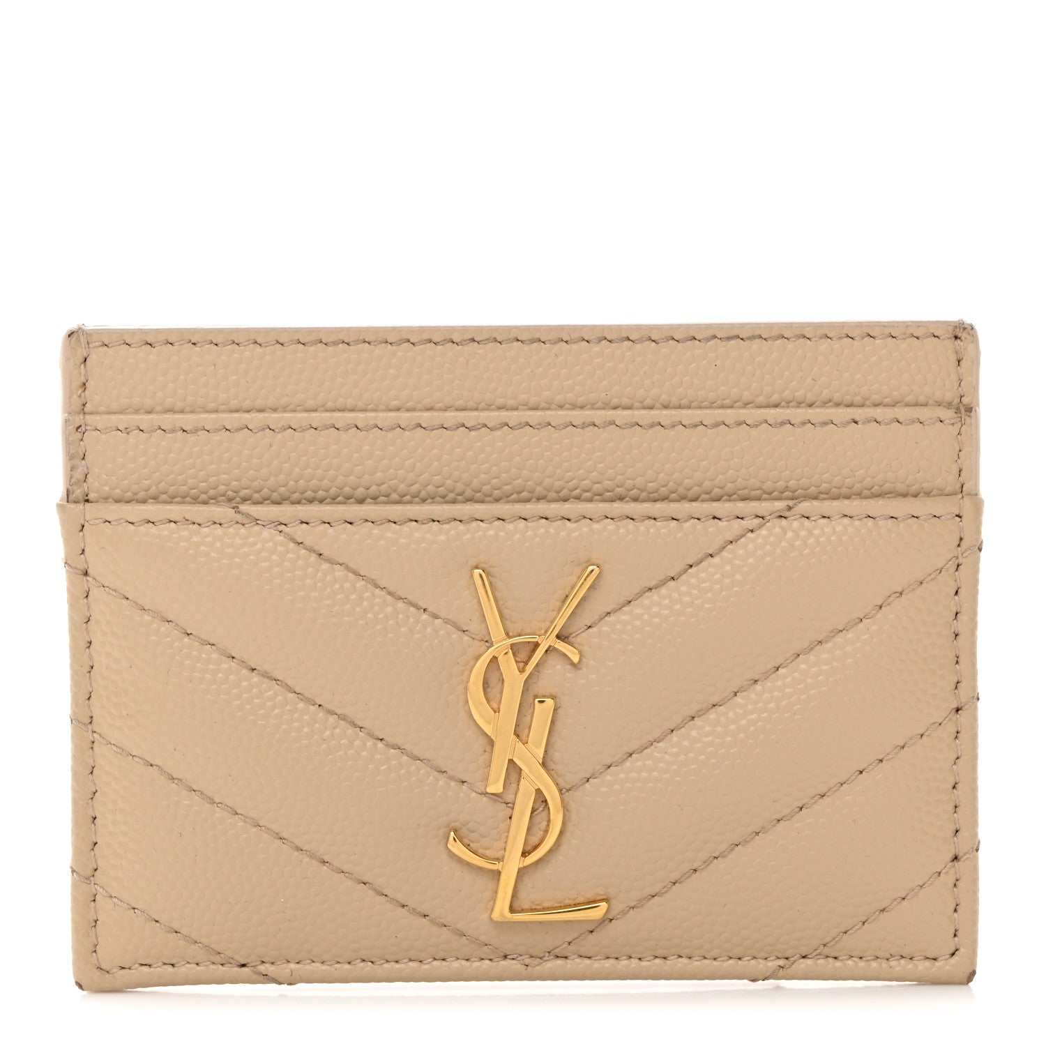 Saint Laurent Grain De Poudre Matelasse Chevron Monogram Credit Card Case Nude Powder 1 of 10