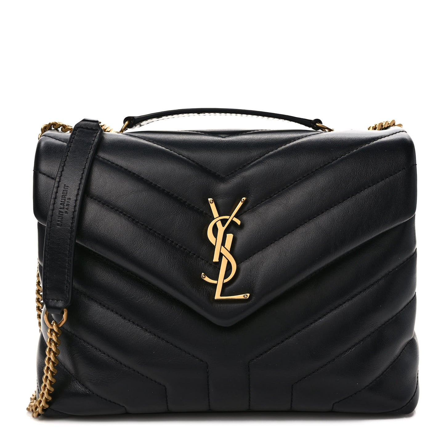 Calfskin Y Quilted Monogram Small Loulou Chain Satchel Black