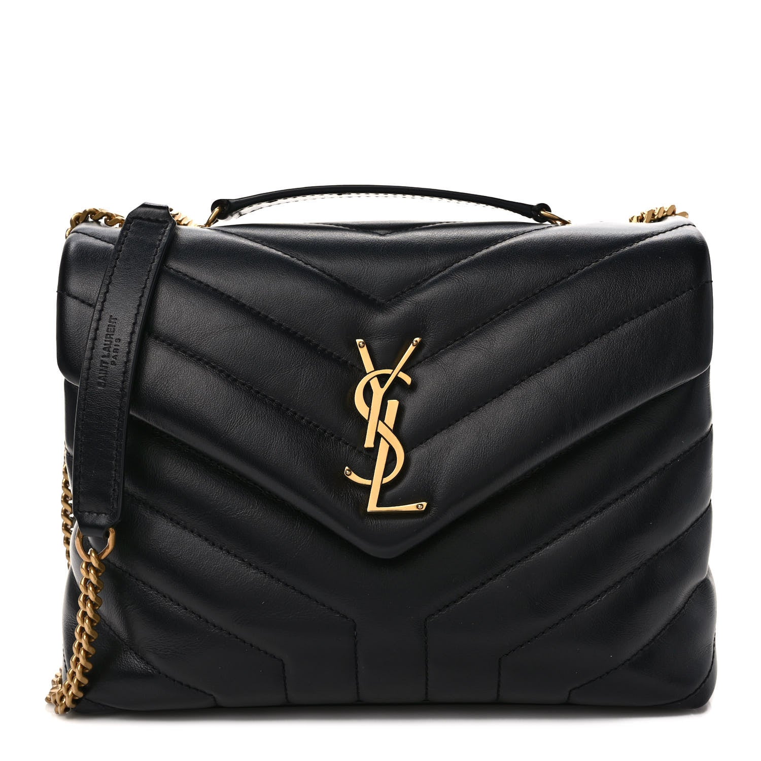 Saint Laurent Calfskin Y Quilted Monogram Small Loulou Chain Satchel Black 1 of 10