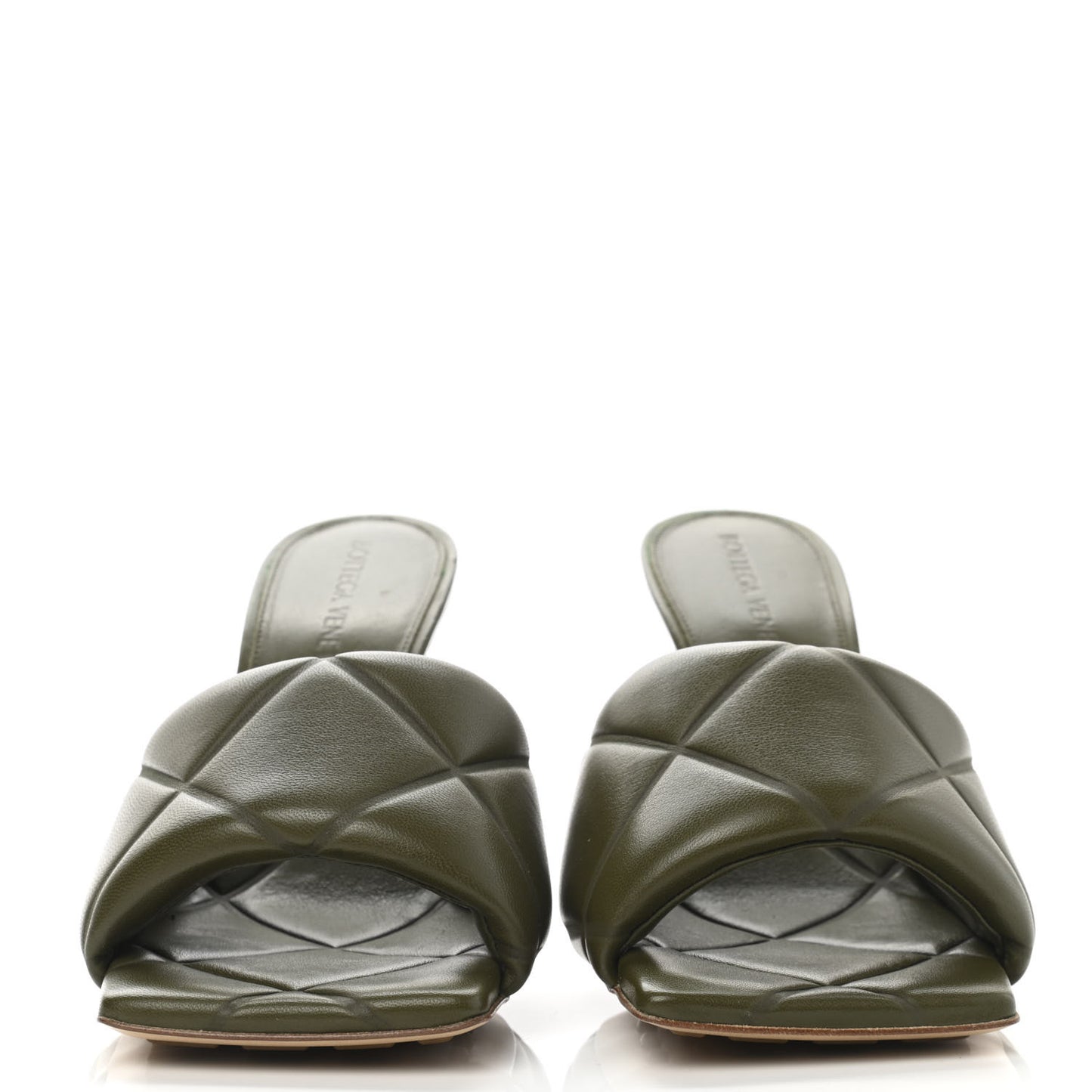 Nappa Quilted Rubber Lido Mule Sandals 36.5 Khaki