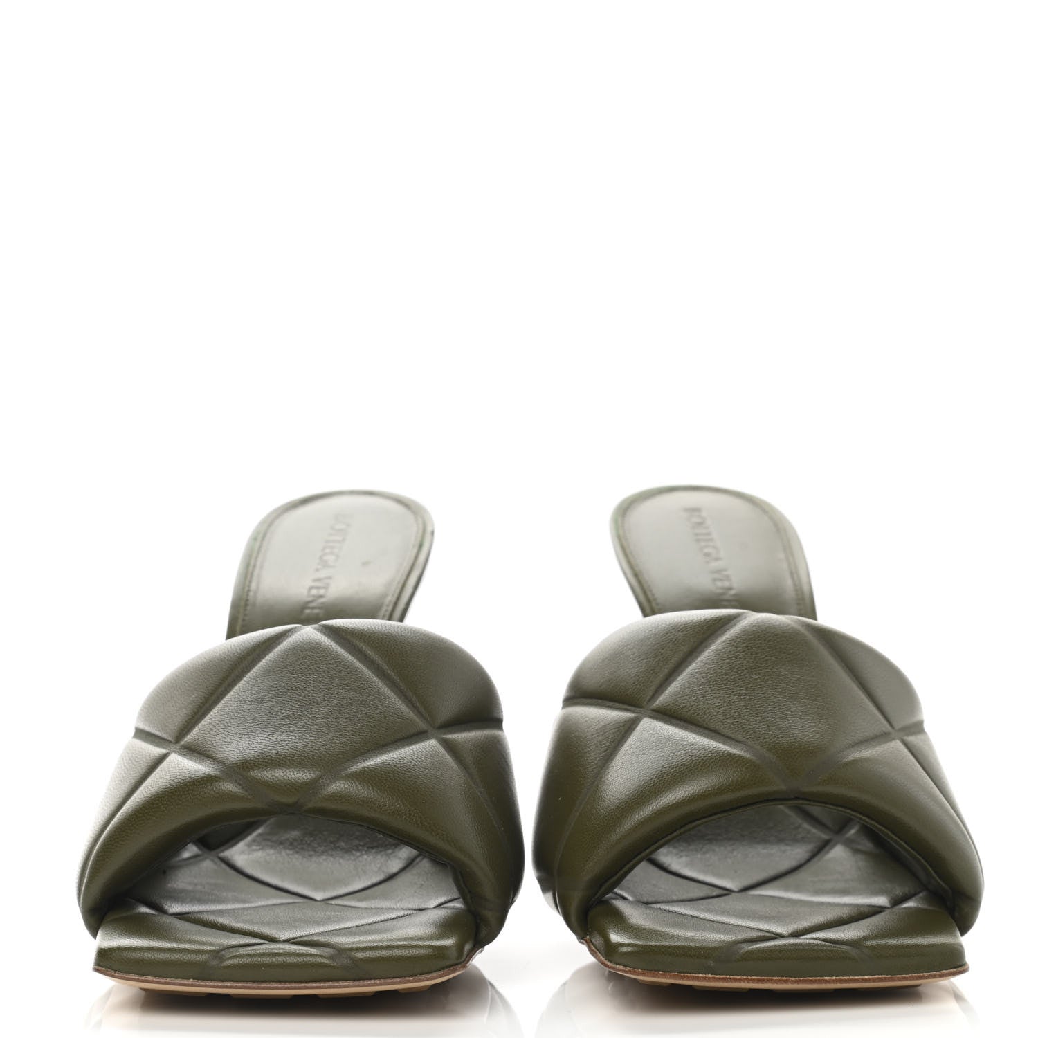 Bottega Veneta Nappa Quilted Rubber Lido Mule Sandals 36.5 Khaki 2 of 9