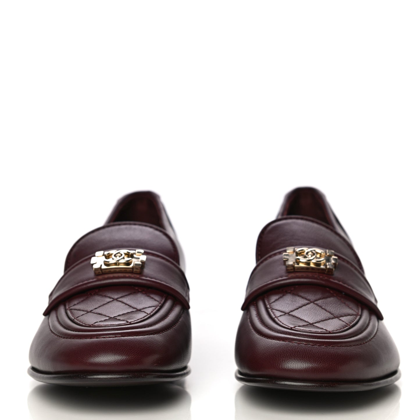 Lambskin Quilted Womens CC Loafers 38.5 Burgundy