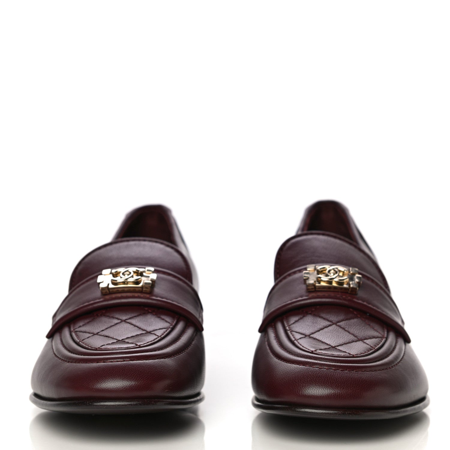 Chanel Lambskin Quilted Womens CC Loafers 38.5 Burgundy 5 of 12