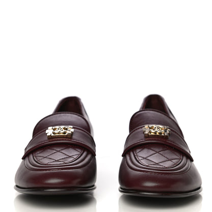 Chanel Lambskin Quilted Womens CC Loafers 38.5 Burgundy 5 of 12