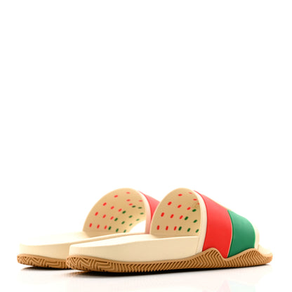 Gucci Rubber Web Womens Interlocking G Slide Sandals 36 Mystic White Green Red 4 of 9